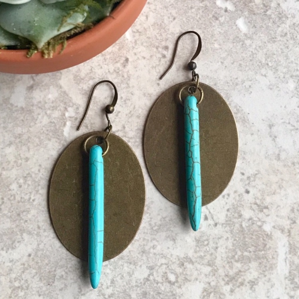 Turquoise Bronze Handmade Earrings Repurposed